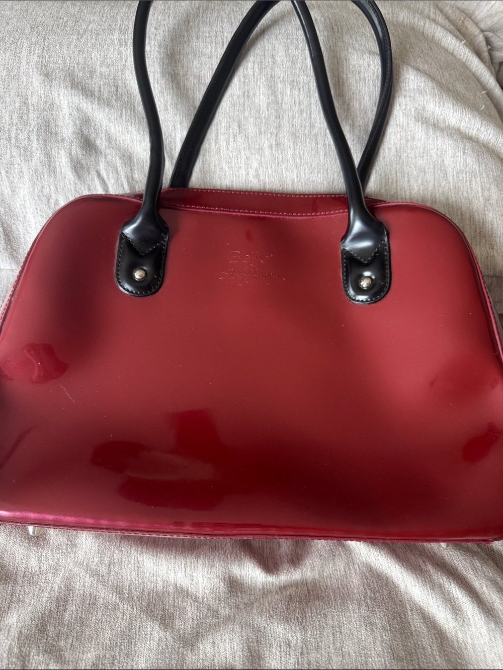Beijo Red Patent Satchel with Black Handles